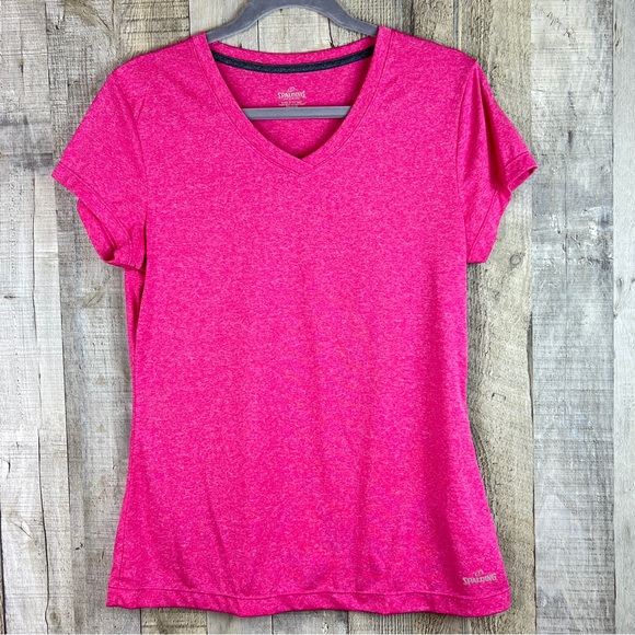 Spalding Pink Short Sleeve V-Neck Athletic Top Size Medium - Picture 1 of 9